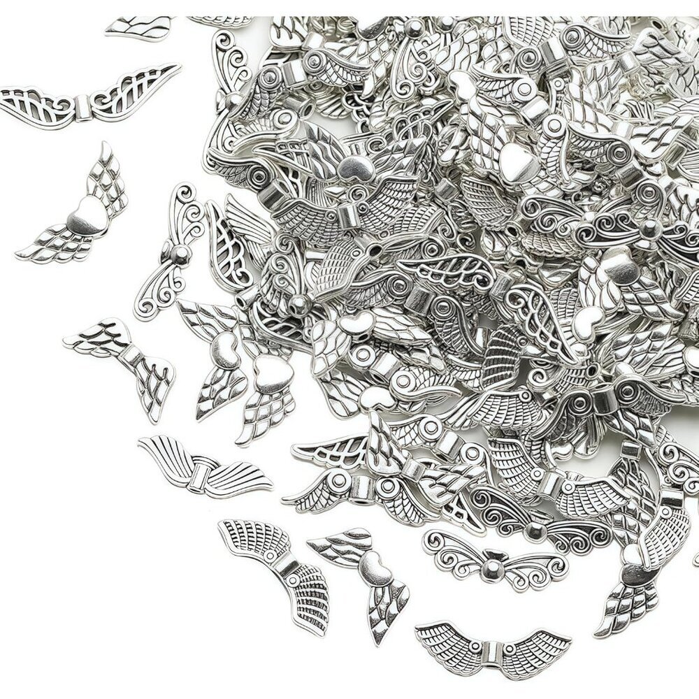 200pcs Angel Wing Beads Tibetan Alloy Fairy Wing Charms Wings Spacer Loose Beads